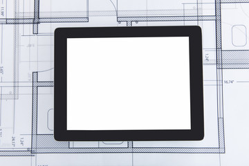 Digital Tablet On Blueprint