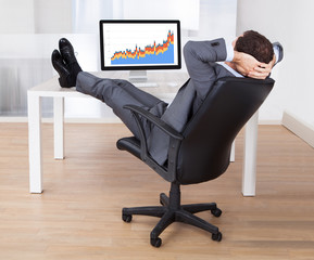 Businessman With Feetup Relaxing At Computer Desk