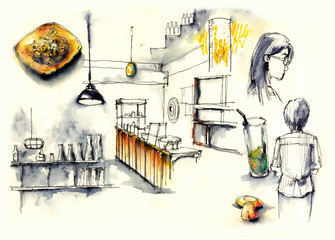 coffee shop, cafe elements illustration