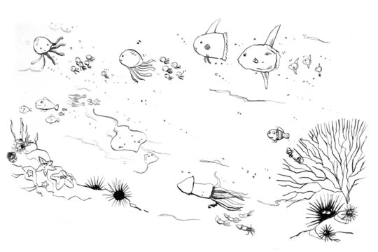 sea creatures moms and kids doodle