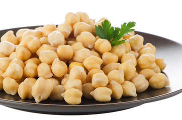 Chickpeas in a brown plate
