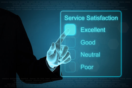 business hand clicking service satisfaction feedback on touch sc