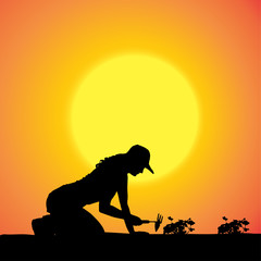 Vector silhouette of a gardener.