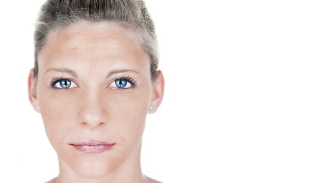 Beautiful woman aging process portrait.