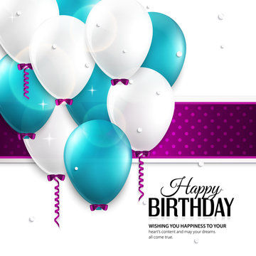 Vector birthday card with balloons, and birthday text.