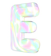 3d transparent letter E colored with pastel colors
