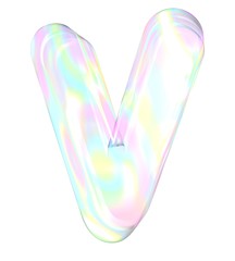 3d transparent letter V colored with pastel colors