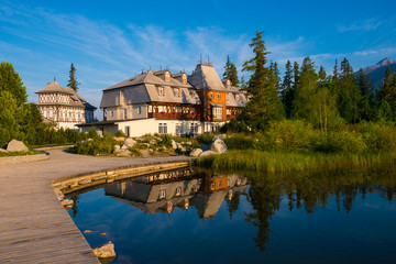 Fototapeta premium Resort area near mountain lake in National Park High Tatra