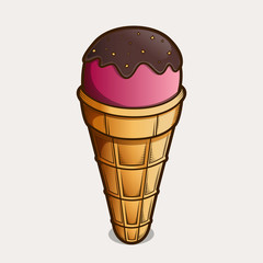 Detailed graphic strawberry ice cream cone