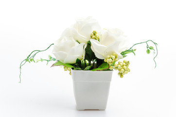 Plastic flower vase isolated white background
