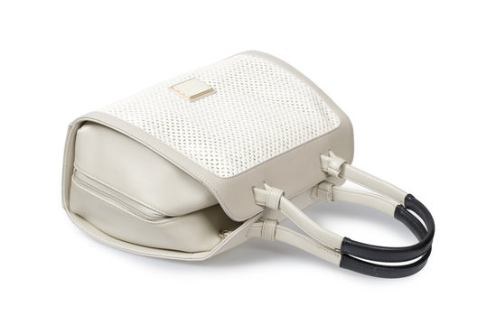 White leather handbag isolated over white with clipping path.
