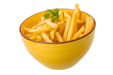 French fries on white background