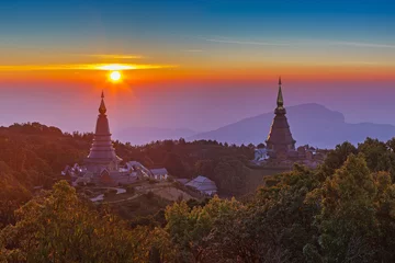 Fotobehang Pagoda on the top of mountain at Intanon national park, Thailand © SANCHAI