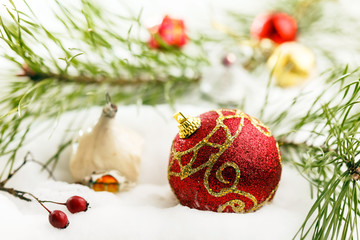 Christmas balls with snow