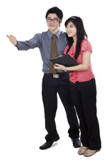 Businessman showing something