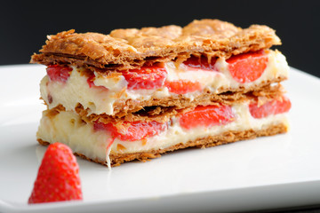 French gourmet strawberry mille feuille with whipped sour cream