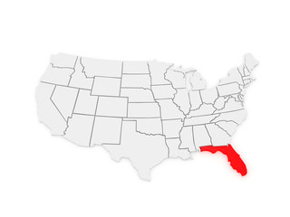 Three-dimensional map of Florida. USA.