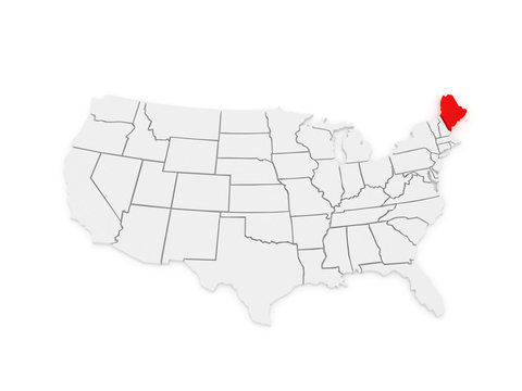 Three-dimensional map of Maine. USA.