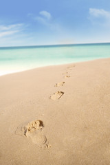 Footprints on the beach sand