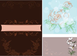 Background with three business cards flowers