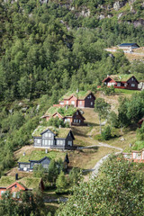 Typical norwegian house with grass on the roof