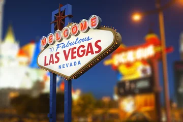 Fototapete Rund Willkommen in der Neonreklame von Las Vegas © somchaij