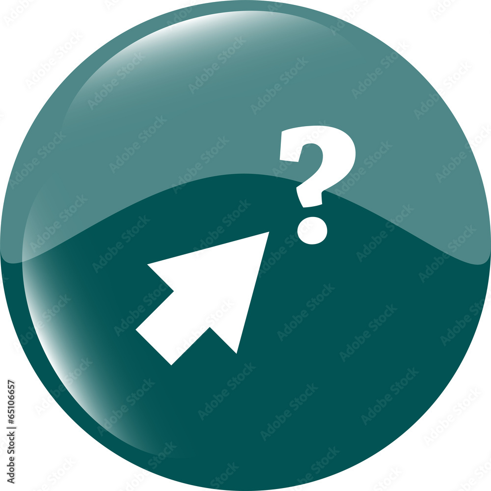 Poster computer button with arrow and questions mark, web icon isolated
