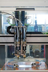 Welder machine in a factory closeup