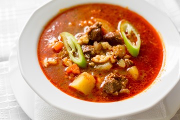 Traditional Hungarian goulash close up