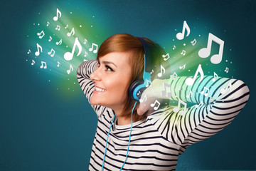 Young woman with headphones listening to music