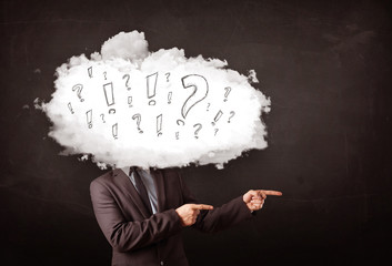 Business man cloud head with question and exclamation marks