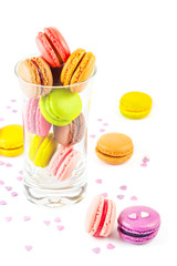 french colorful macarons in a glass
