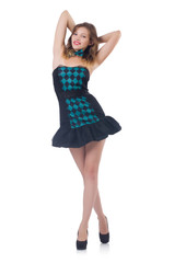  Young pretty dancing  woman isolated on white