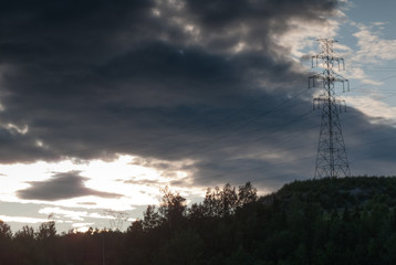 Low angle view of electricity pylon, Quebec, Canada