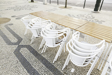 Deck chairs on the street