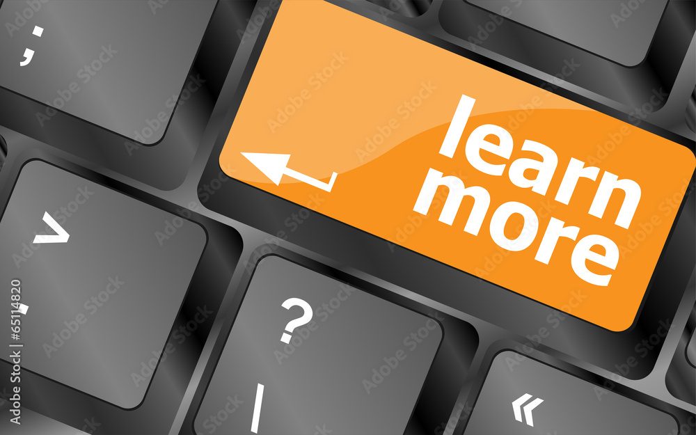 Poster education concept with learn more button on computer keyboard