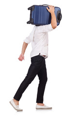 Travel vacation concept with luggage on white