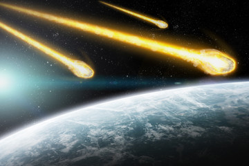 Fototapeta na wymiar Asteroids over planet earth