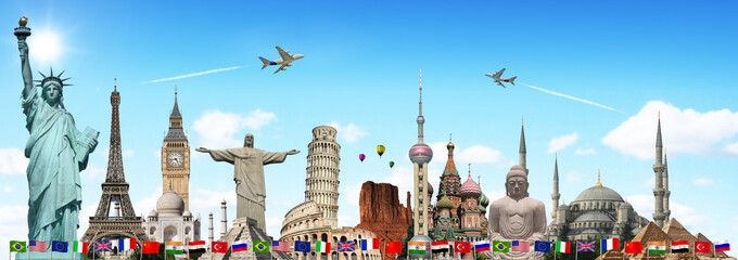 Travel the world monuments concept