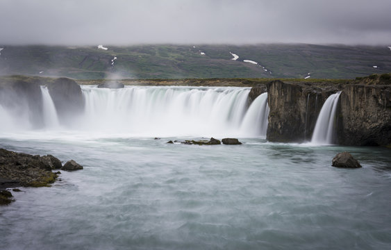 Gorgeous Godafoss waterfalls in Iceland. Slow shutter speed