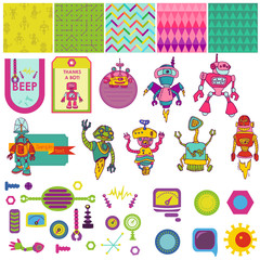 Funny Robots Theme - Scrapbook Design Elements