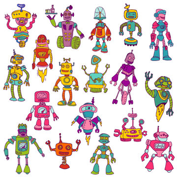 Set of Robots - Hand Drawn Doodles