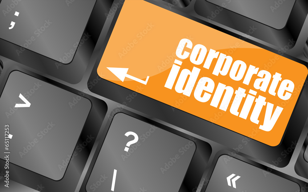Poster corporate identity button on computer keyboard key