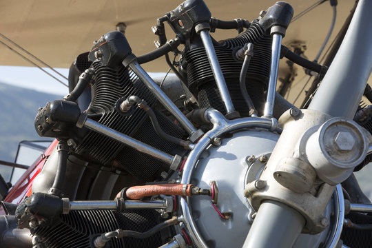 Close-up of an old Bi-Plane Engine