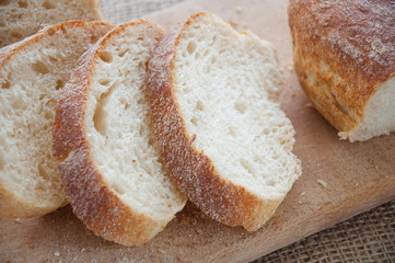 Sliced ciabatta bread on the board