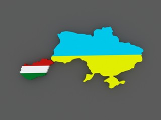Hungary and Ukraine. map.