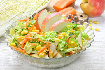 Chinese cabbage with sweet corn,carrots and apples