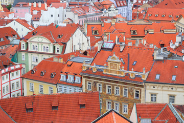 Fototapeta na wymiar Rooftops view from the Town Hall tower in Prague, Czech Republic