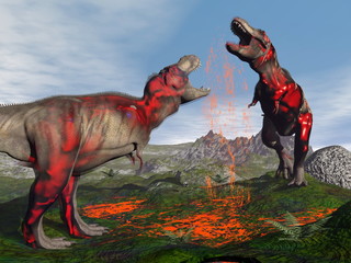Tyrannosaurus rex dinosaur fight - 3D render © Elenarts