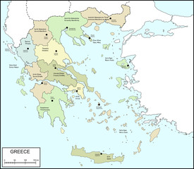 Contour map of Greece with regions